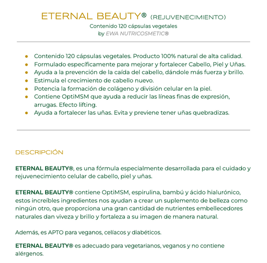 ETERNAL BEAUTY® Cabello, Piel y Uñas · 120 Cápsulas Vegetales